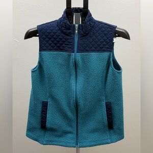 Croft & Barrow Petite XS Fleece Vest Teal Navy Zip Front Lightweight Outdoor